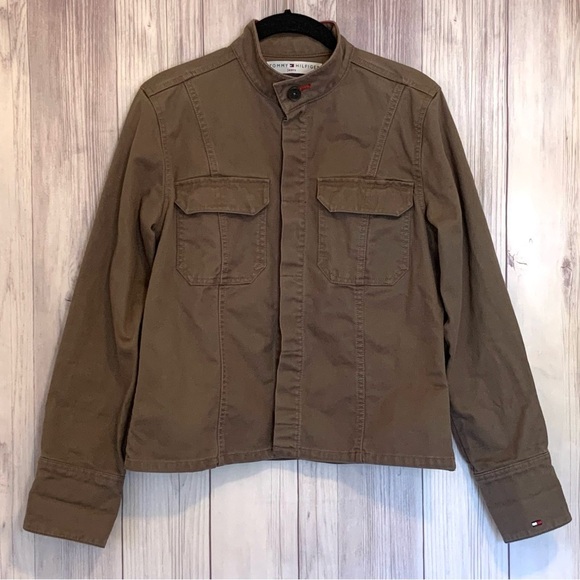 Y2K Tommy Hilfiger Olive Green Safari Army Jacket Khaki Size Medium M - Picture 1 of 9